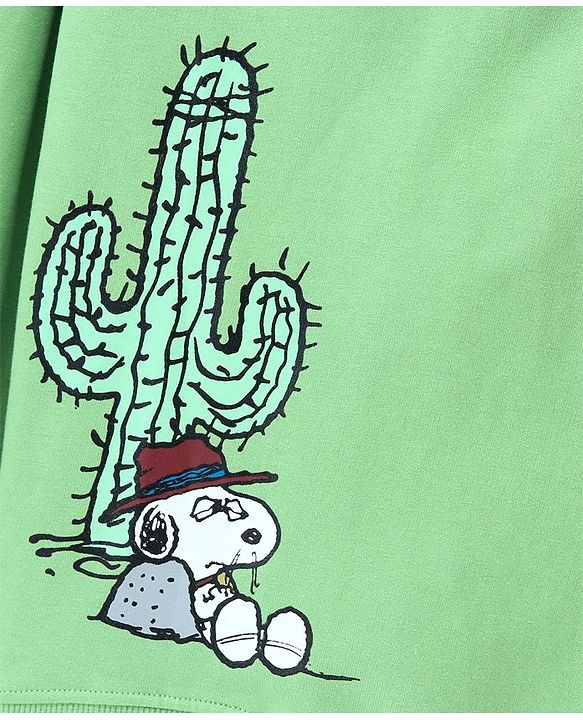 Pine Kids Full Cotton Knit Full Sleeves Snoopy Collection Hooded Bio-washed Sweatshirt - Opaline Green