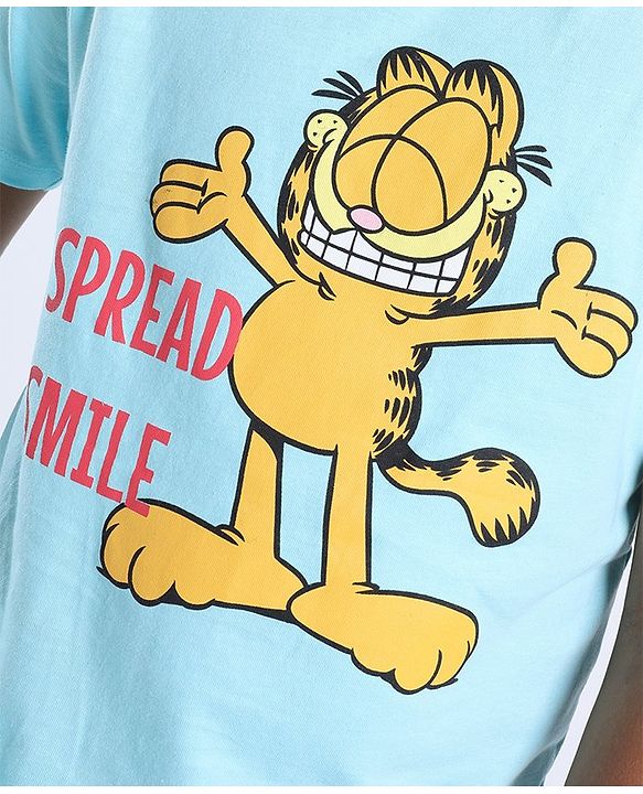 Pine Kids Half Sleeves Garfield Collection Biowashed T-Shirt - Blue
