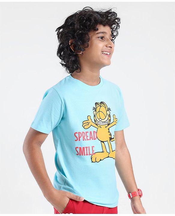 Pine Kids Half Sleeves Garfield Collection Biowashed T-Shirt - Blue