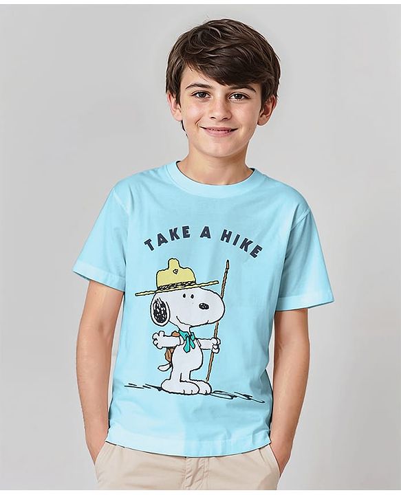 Pine kids Biowashed Peanut Collection Half Sleeves Tee Snoopy Print - Sky Blue