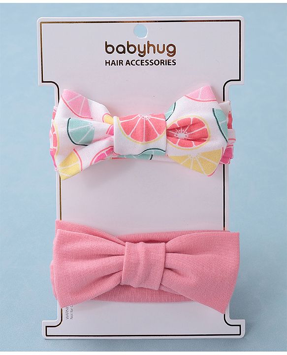 Babyhug Free Size Headbands Floral Print with Bow Applique Pack of 2 - Pink & White