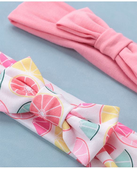 Babyhug Free Size Headbands Floral Print with Bow Applique Pack of 2 - Pink & White