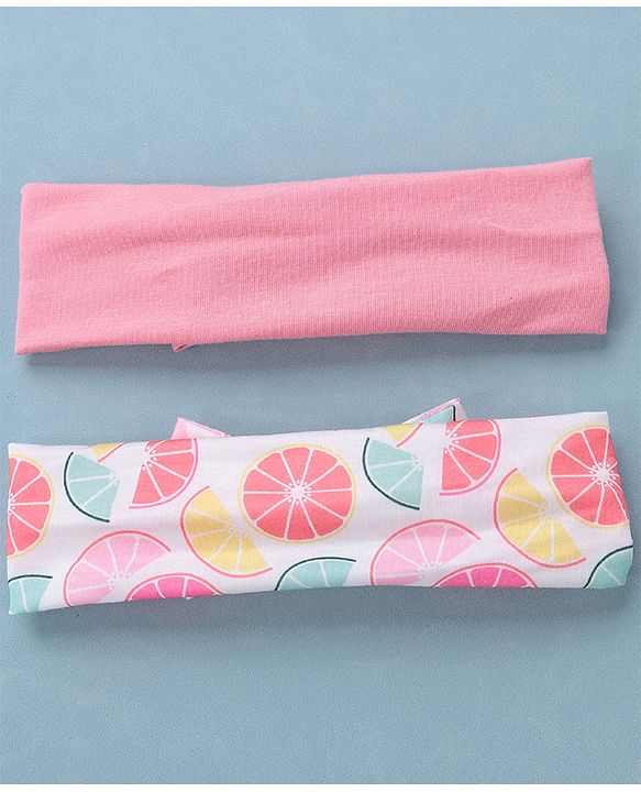Babyhug Free Size Headbands Floral Print with Bow Applique Pack of 2 - Pink & White