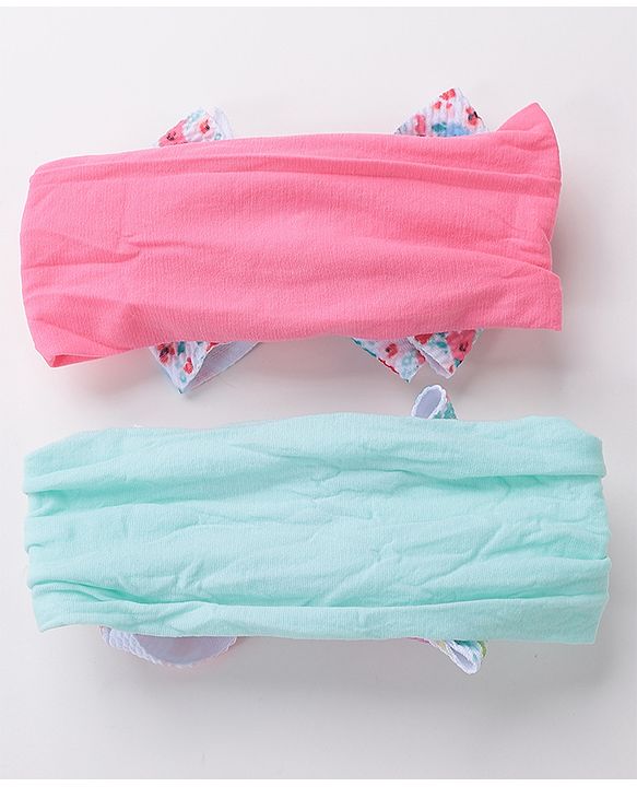 Babyhug Free Size Headbands with Bow Applique Floral Print Pack of 2 - Pink & Blue