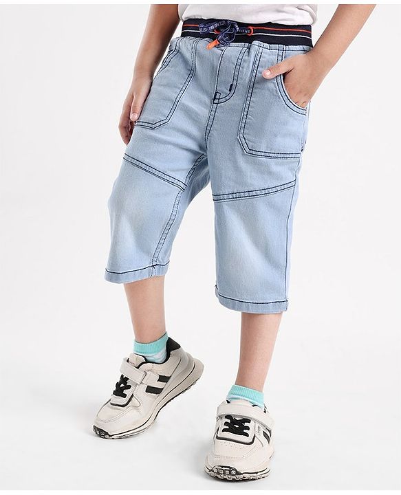 Babyhug Knee Length Washed Denim Jamaican Shorts - Blue