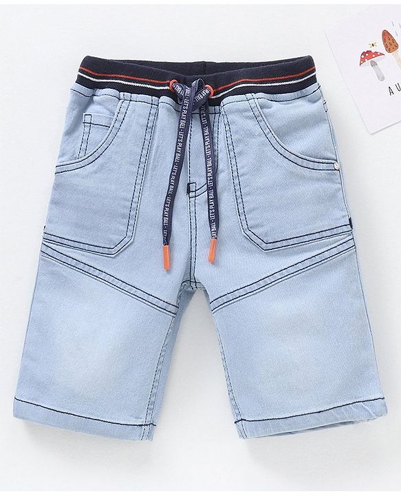 Babyhug Knee Length Washed Denim Jamaican Shorts - Blue