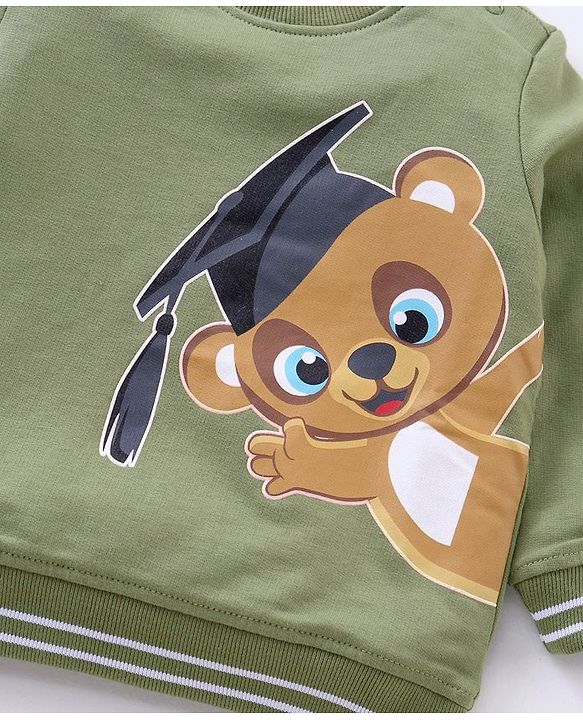 Babyhug Winter Wear Full Sleeves T-shirt With Placement Print - Green