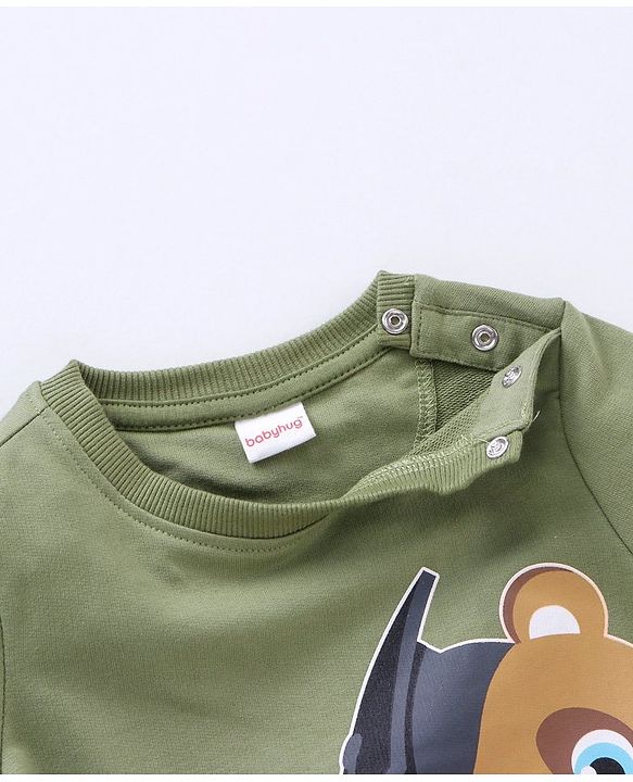 Babyhug Winter Wear Full Sleeves T-shirt With Placement Print - Green