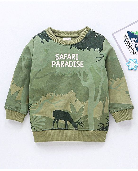 Babyhug Cotton Knit Full Sleeves Winter Wear T-Shirt Text Print - Green