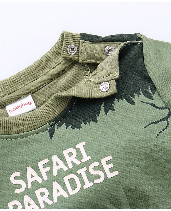 Babyhug Cotton Knit Full Sleeves Winter Wear T-Shirt Text Print - Green