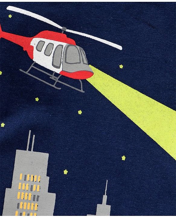 Babyhug Half Sleeves T-Shirt Building Print - Navy Blue