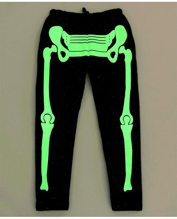 Pine Kids Full Sleeves 100% Cotton Halloween Skeleton Outfit Design Hooded Night Suit - Jet Black