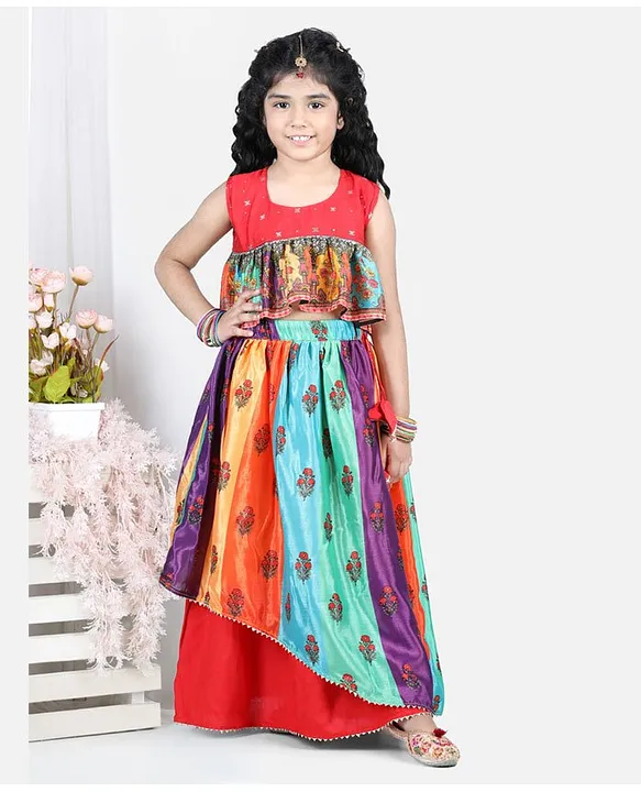 Buy RK FASHION Embroidery Work Faux Georgette with Digital work Lehenga  Choli saree with 3 Layer Ruffle work Attached Dupatta and Belt Saree Lehenga  with Un-stitch Choli (42XL Free size) at Amazon.in