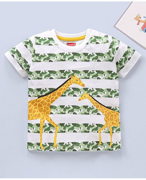 Babyhug Half Sleeves Giraffe Print T-Shirt - White