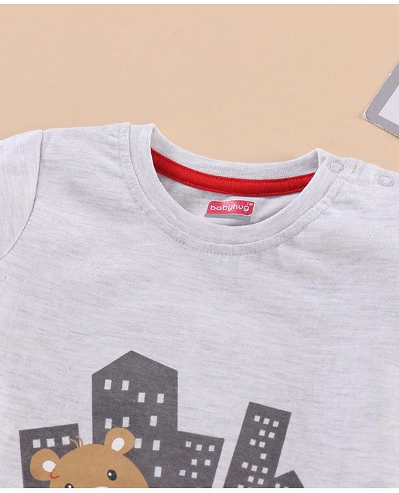 Babyhug Cotton Half Sleeves T-Shirt Bear Print - Melange