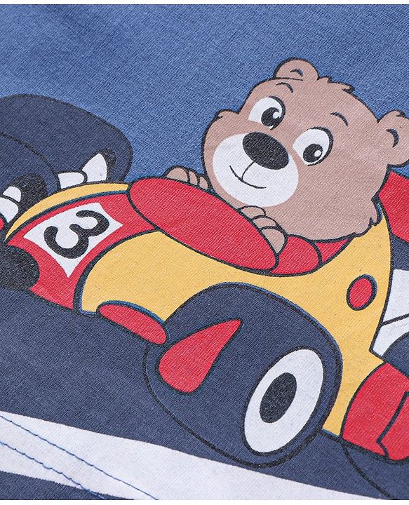 Babyhug Half Sleeves T-Shirt Racing Bear Print - Blue