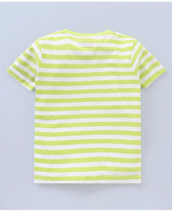 Babyhug Cotton Half Sleeves Striped T-Shirt Car Applique - Light Green