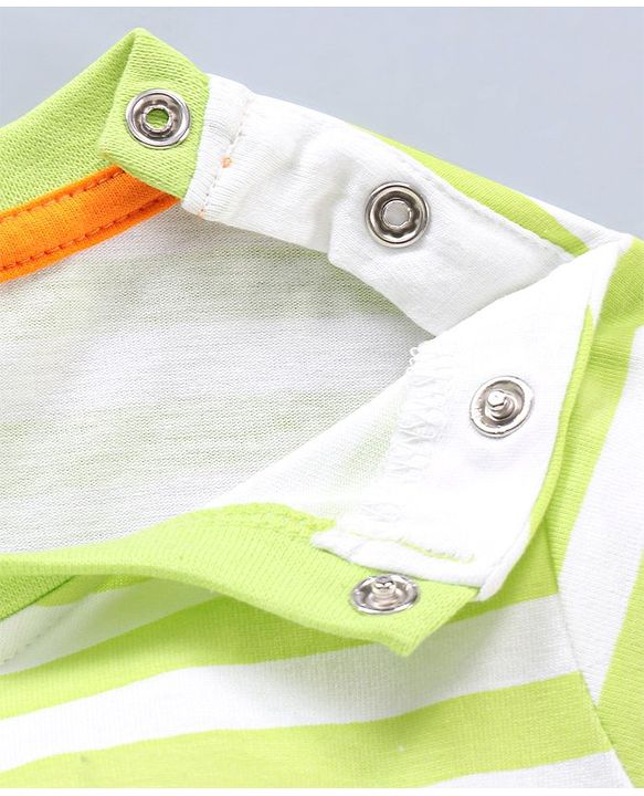 Babyhug Cotton Half Sleeves Striped T-Shirt Car Applique - Light Green