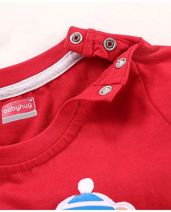 Babyhug Half Sleeves Cotton Jersey Knit Tee Bear Print- Red