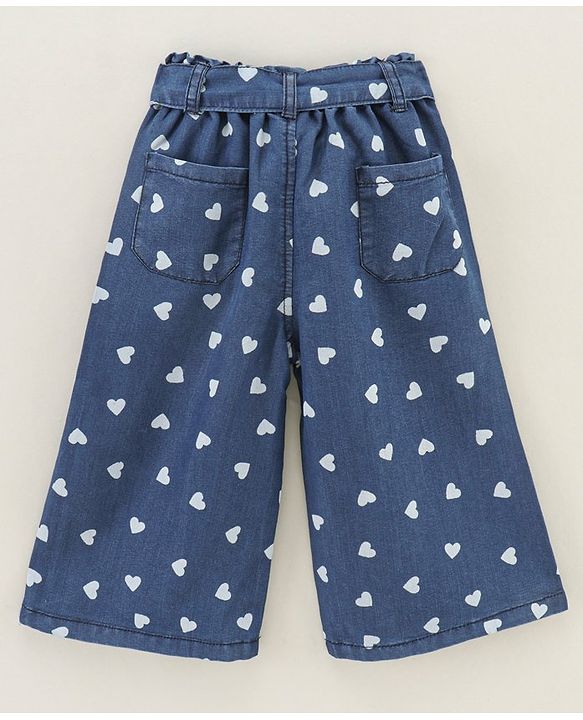 Babyhug Culottes With Fabric Belt Heart Print - Dark Blue