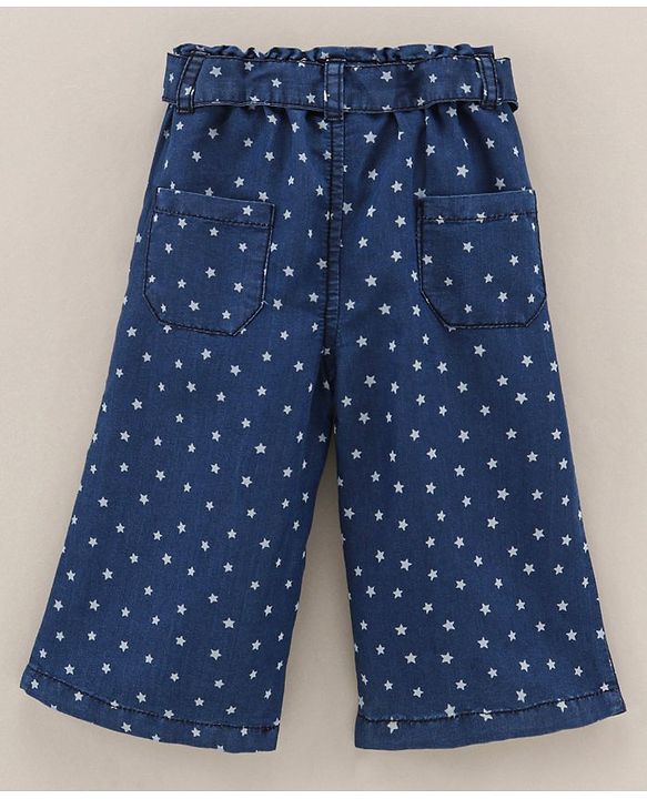 Babyhug Culottes With Fabric Belt Stars Print - Dark Blue