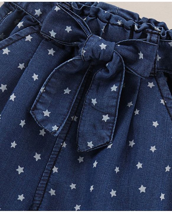 Babyhug Culottes With Fabric Belt Stars Print - Dark Blue
