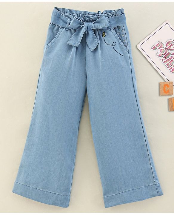Babyhug Cotton Ankle Length Washed Denim Capris - Blue