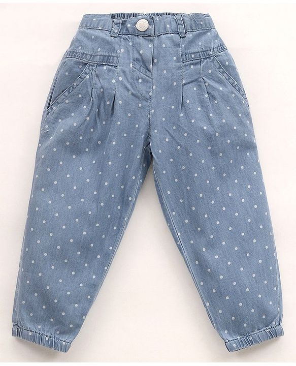 Babyhug Denim Full Length Jeans Polka Dot Print - Blue