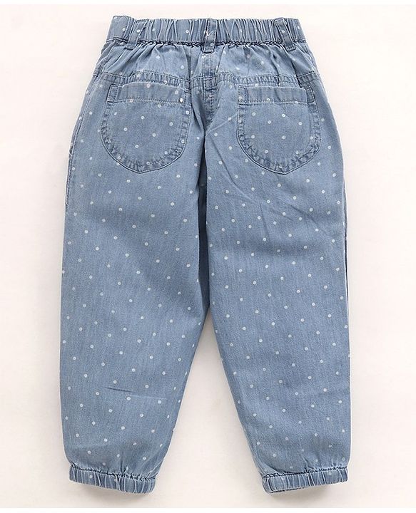 Babyhug Denim Full Length Jeans Polka Dot Print - Blue