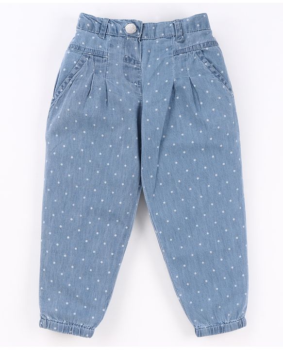 Babyhug Denim Full Length Jeans Polka Dot Print - Blue