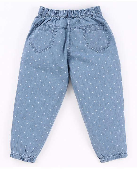 Babyhug Denim Full Length Jeans Polka Dot Print - Blue