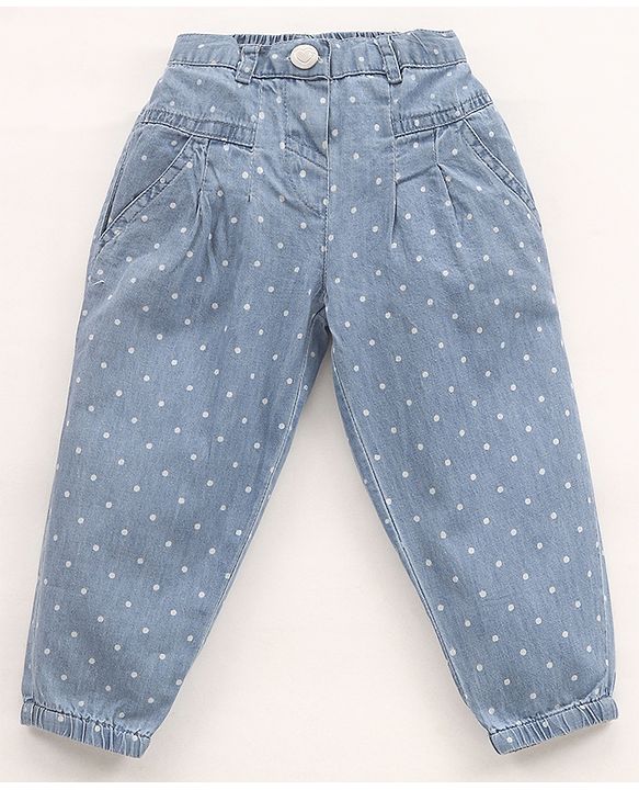 Babyhug Denim Full Length Jeans Polka Dot Print - Blue
