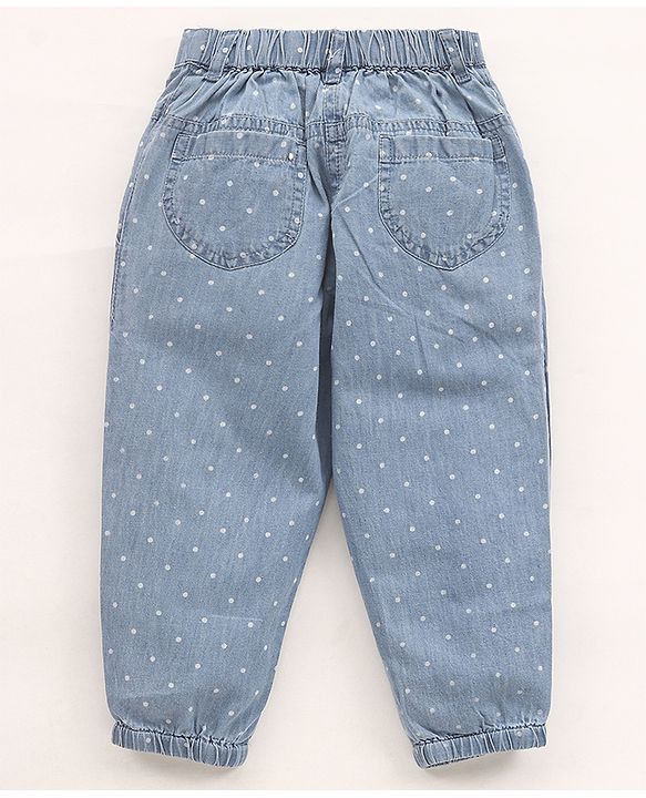 Babyhug Denim Full Length Jeans Polka Dot Print - Blue