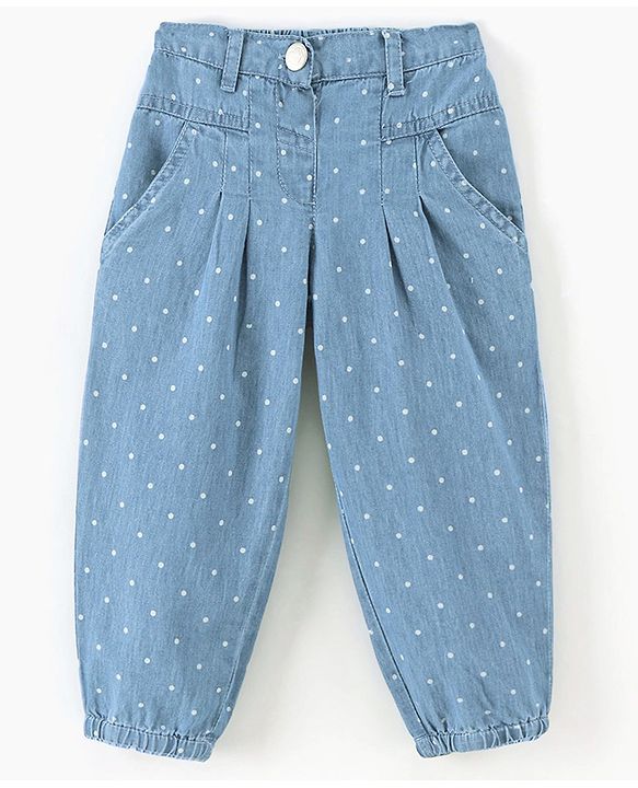 Babyhug Denim Full Length Jeans Polka Dot Print - Blue