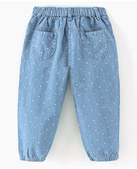 Babyhug Denim Full Length Jeans Polka Dot Print - Blue