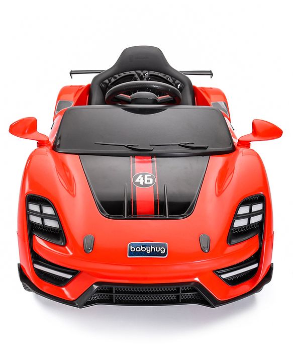 Babyhug Battery Operated Ride On Car with Music & Lights - Red| Forward & Reverse Drive| Wide Comfortable Seat| Rechargeable Battery| Remote Control| Pre-loaded Music with USB & AUX| Easy to Assemble| Wide Comfortable Seat| Easy to Operate