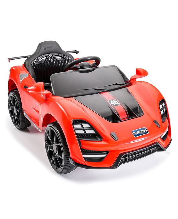 Babyhug Battery Operated Ride On Car with Music & Lights - Red| Forward & Reverse Drive| Wide Comfortable Seat| Rechargeable Battery| Remote Control| Pre-loaded Music with USB & AUX| Easy to Assemble| Wide Comfortable Seat| Easy to Operate