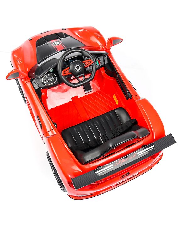 Babyhug Battery Operated Ride On Car with Music & Lights - Red| Forward & Reverse Drive| Wide Comfortable Seat| Rechargeable Battery| Remote Control| Pre-loaded Music with USB & AUX| Easy to Assemble| Wide Comfortable Seat| Easy to Operate