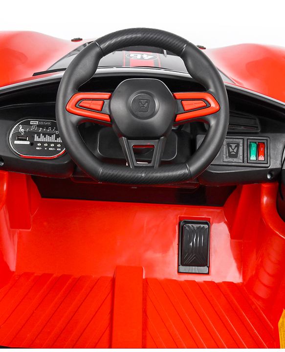 Babyhug Battery Operated Ride On Car with Music & Lights - Red| Forward & Reverse Drive| Wide Comfortable Seat| Rechargeable Battery| Remote Control| Pre-loaded Music with USB & AUX| Easy to Assemble| Wide Comfortable Seat| Easy to Operate