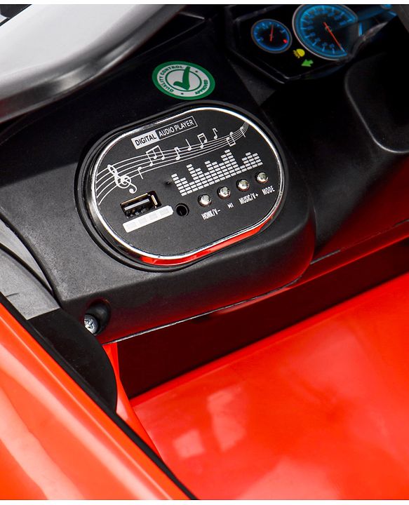 Babyhug Battery Operated Ride On Car with Music & Lights - Red| Forward & Reverse Drive| Wide Comfortable Seat| Rechargeable Battery| Remote Control| Pre-loaded Music with USB & AUX| Easy to Assemble| Wide Comfortable Seat| Easy to Operate