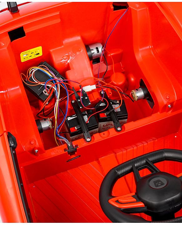 Babyhug Battery Operated Ride On Car with Music & Lights - Red| Forward & Reverse Drive| Wide Comfortable Seat| Rechargeable Battery| Remote Control| Pre-loaded Music with USB & AUX| Easy to Assemble| Wide Comfortable Seat| Easy to Operate