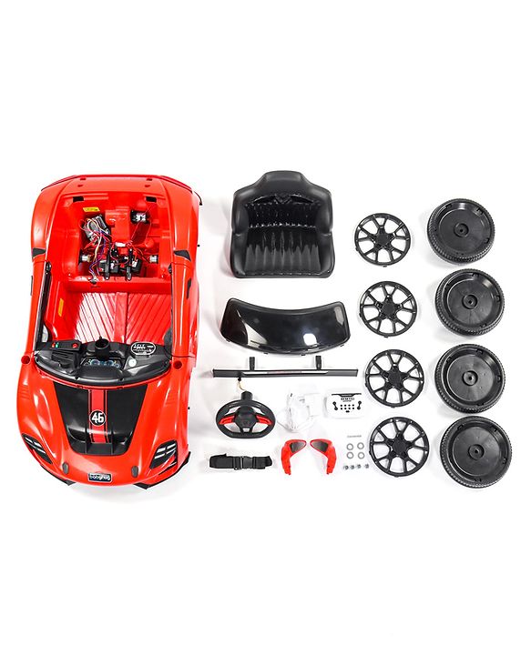 Babyhug Battery Operated Ride On Car with Music & Lights - Red| Forward & Reverse Drive| Wide Comfortable Seat| Rechargeable Battery| Remote Control| Pre-loaded Music with USB & AUX| Easy to Assemble| Wide Comfortable Seat| Easy to Operate