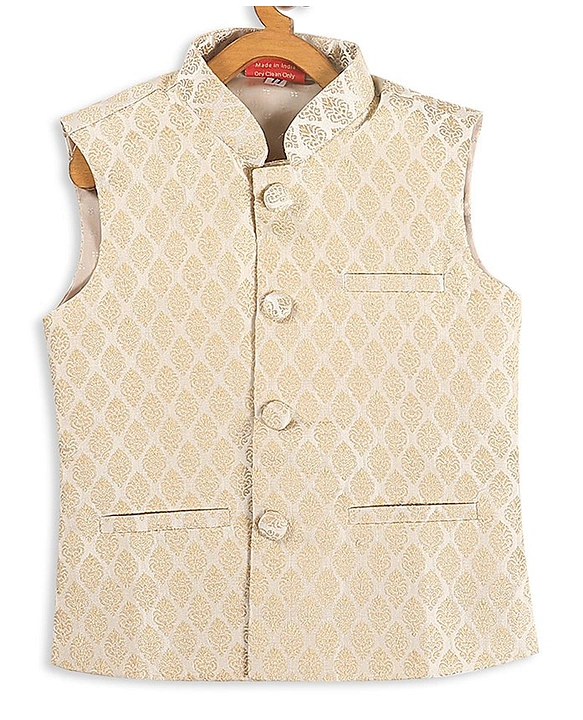 Solid Color Dupion Silk Nehru Jacket in Cream : MLC717