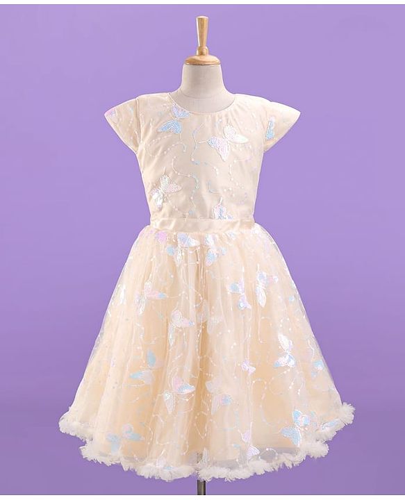 Pine Kids Short Sleeves Sequined Embroidery Party Wear Dress - Ivory
