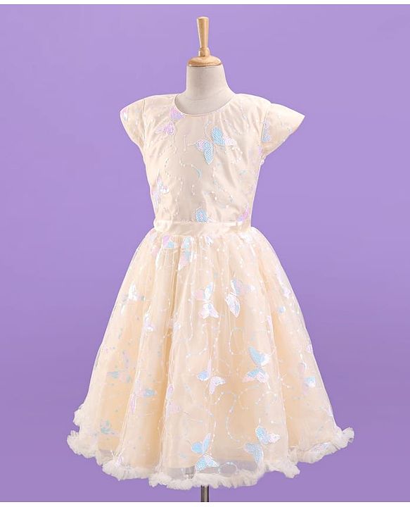 Pine Kids Short Sleeves Sequined Embroidery Party Wear Dress - Ivory