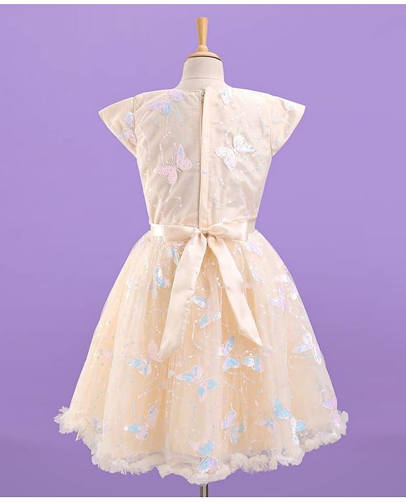 Pine Kids Short Sleeves Sequined Embroidery Party Wear Dress - Ivory