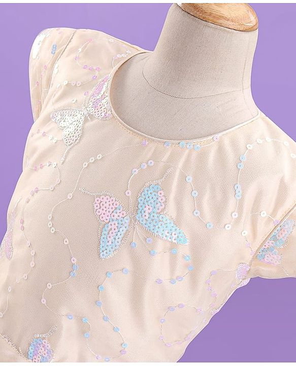 Pine Kids Short Sleeves Sequined Embroidery Party Wear Dress - Ivory