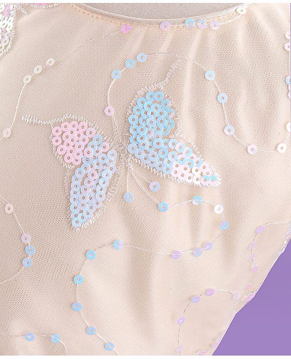 Pine Kids Short Sleeves Sequined Embroidery Party Wear Dress - Ivory