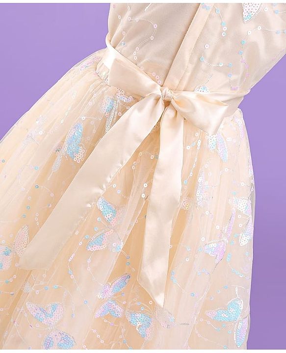 Pine Kids Short Sleeves Sequined Embroidery Party Wear Dress - Ivory