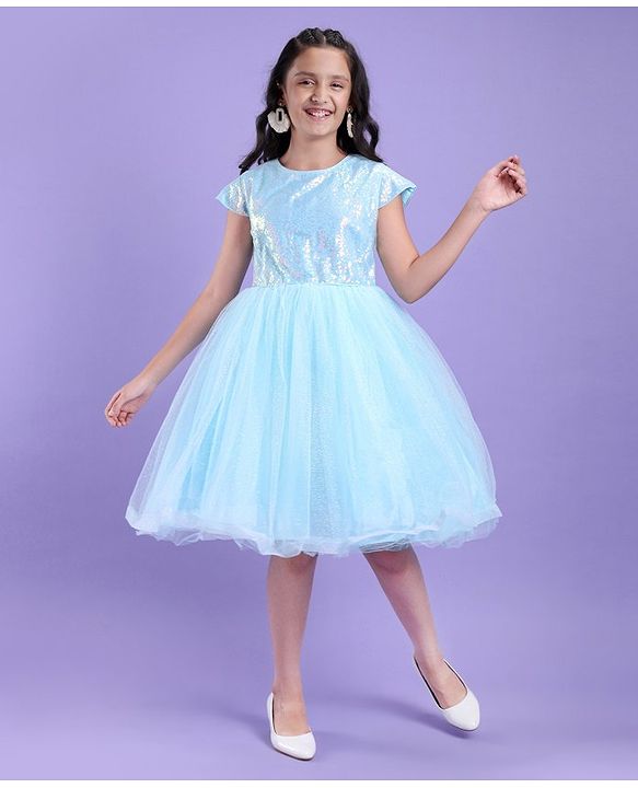 Pine Kids Sleeveless Sequined Party Wear Dress- Light Blue